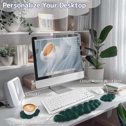 Sushret Cloud Wrist Rest Keyboard, Cloud Keyboard Wrist Pad Set with PU Leather Memory Foam, Cute Arm Rest for Palm Support, PC/Gaming Desk Accessories/Office Setup/Computer Hand Cushion - White