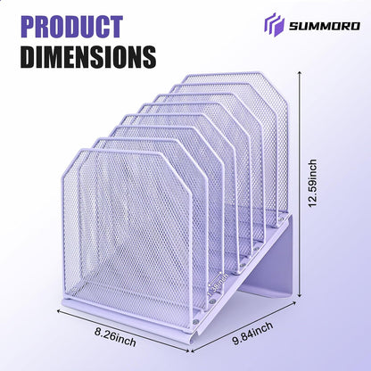 SUMMORO Inclined File Organizer for Desk, 7-Section Vertical File Folder Holder Office Desk Organizer Metal Rack File Wire Mesh Desktop Document Sorter for Office School Classroom Home (Black)
