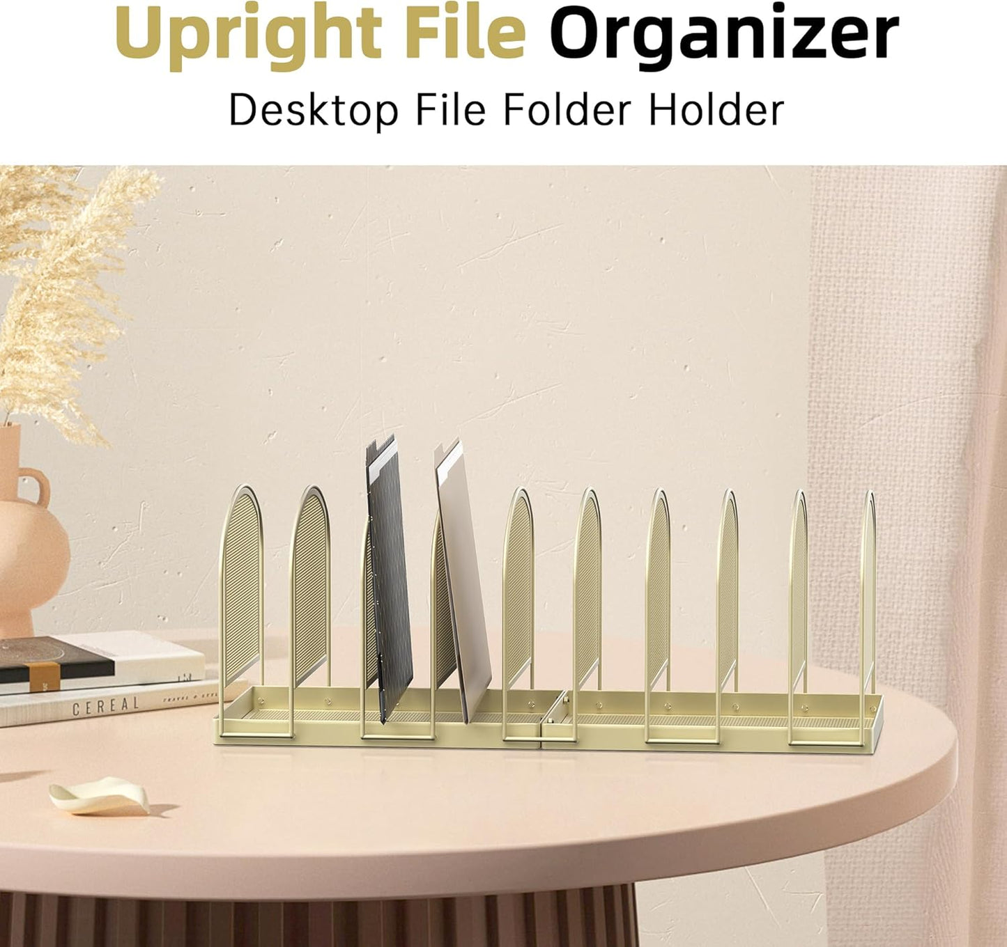 SUPEASY File Organizer for Desk, 5-Section Mesh Desk Organizer, Vertical File Holder Desktop Organizer File Sorter, File Folder Holder for Office Supplies, Black