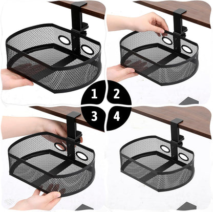 Under Desk Storage Drawer Organizer, Clamp on Under Table Shelf Hanging Desk Mount Tray Attachable Drawer Basket for Home Office Desktop Clutter Management Space Saving
