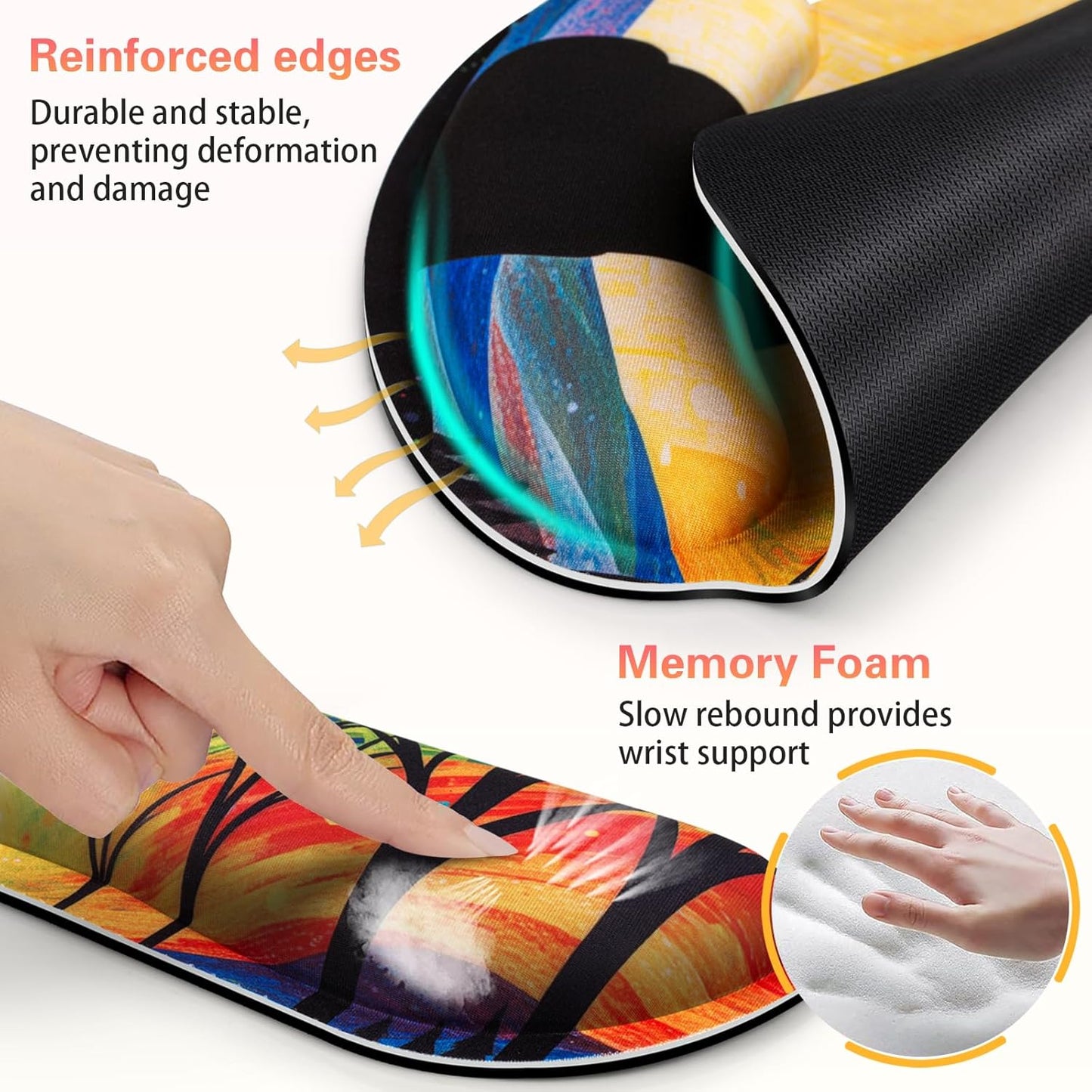 Mouse Pad with Wrist Rest Set, Qomolama 3-in-1 Wrist Support Mouse Pad Set, Floral Gaming Mousepad with Anti-Skid Base,Ergonomic Mouse Pad,Memory Foam Keyboard Gel Wrists Rest