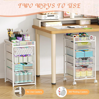 Rolling Utility Cart with 3 Drawers, Craft Organizer and Storage with DIY Divider, Lockable Wheels, Multi-Functional Storage for Art Supplies, Store for Brushes & Paints & Small Parts(Patent Pending)