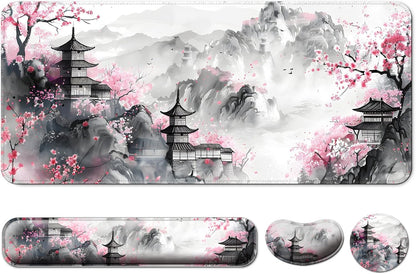 Keyboard Wrist Rest + Mouse Pad with Wrist Support + Desk Mat + Coaster 4 in 1 Set, XXL Large Gaming Mousepad Cute Ergonomic Mouse Pads for Desk Computer Laptop Office Decor-Beach