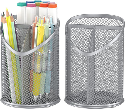 Delifox 2 Pack Pen Holder Mesh Round Pencil (White)