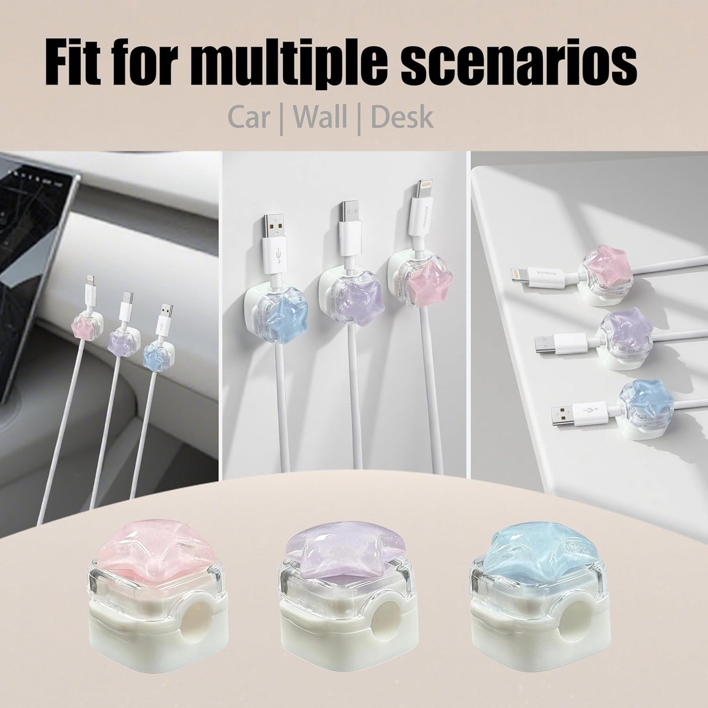 9Pack Magnetic Cable Clips for Nightstand, Adhesive Night-Glowing Cord Holder Organizer for Office Home Desk Wall Car (Star Cat Strawberry)
