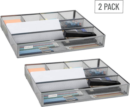 Mind Reader Expandable Mesh Desk Drawer Organizer, Adjustable from 9.25" to 17.125", Office Supply Storage Tray, Makeup Organizer, Black
