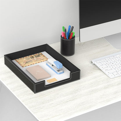 Leather Letter Tray, THIPOTEN Elegant Desk Organizer for Office Supplies, Mail, Paper, File, Magazine, Perfect Office Organization for Desktop(Grey)