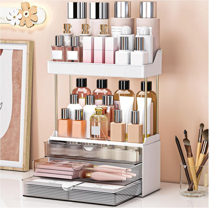 caktraie 12.2" W Makeup Organizer Drawers - 5 Tiers Bathroom Counter Organizer, Cosmetic Storage Drawer for Dresser Countertop and Bathroom Vanity for Large Skincare, Perfume, Clear