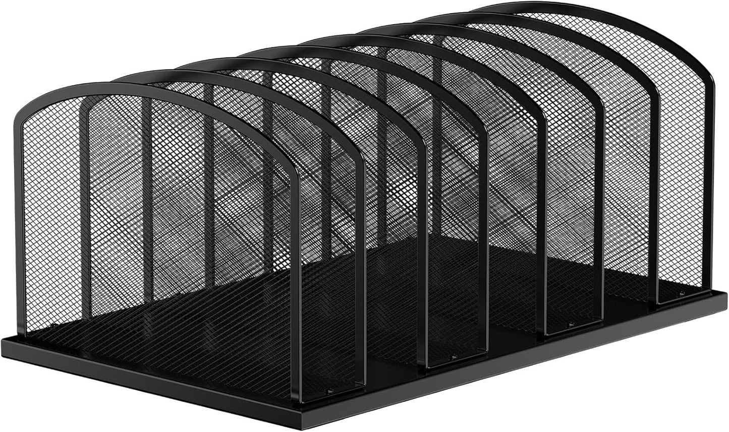 MINDEPOT Desk File Organizer 7 Sections Upright Mesh File Sorter Organizer for Desk, Office Organization File Holder for Home, Office & Classroom (Black, 1Pack)