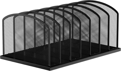 MINDEPOT Desk File Organizer 7 Sections Upright Mesh File Sorter Organizer for Desk, Office Organization File Holder for Home, Office & Classroom (Black, 1Pack)