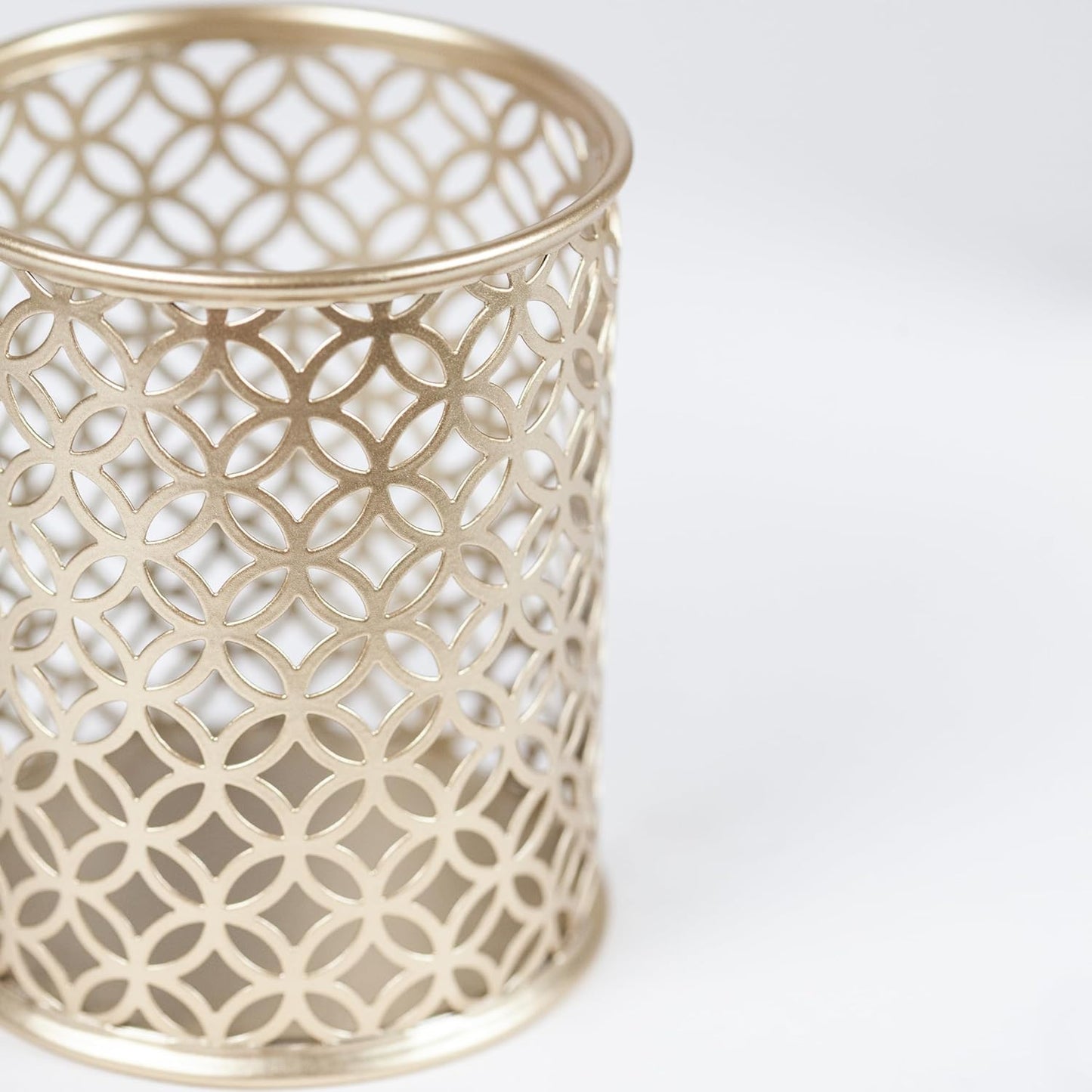 BLU MONACO Gold Pen Holder for Desk - Gold Pen & Pencil Cup - Brush Holder with Metal Circular Design