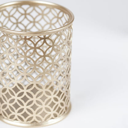 BLU MONACO Gold Pen Holder for Desk - Gold Pen & Pencil Cup - Brush Holder with Metal Circular Design