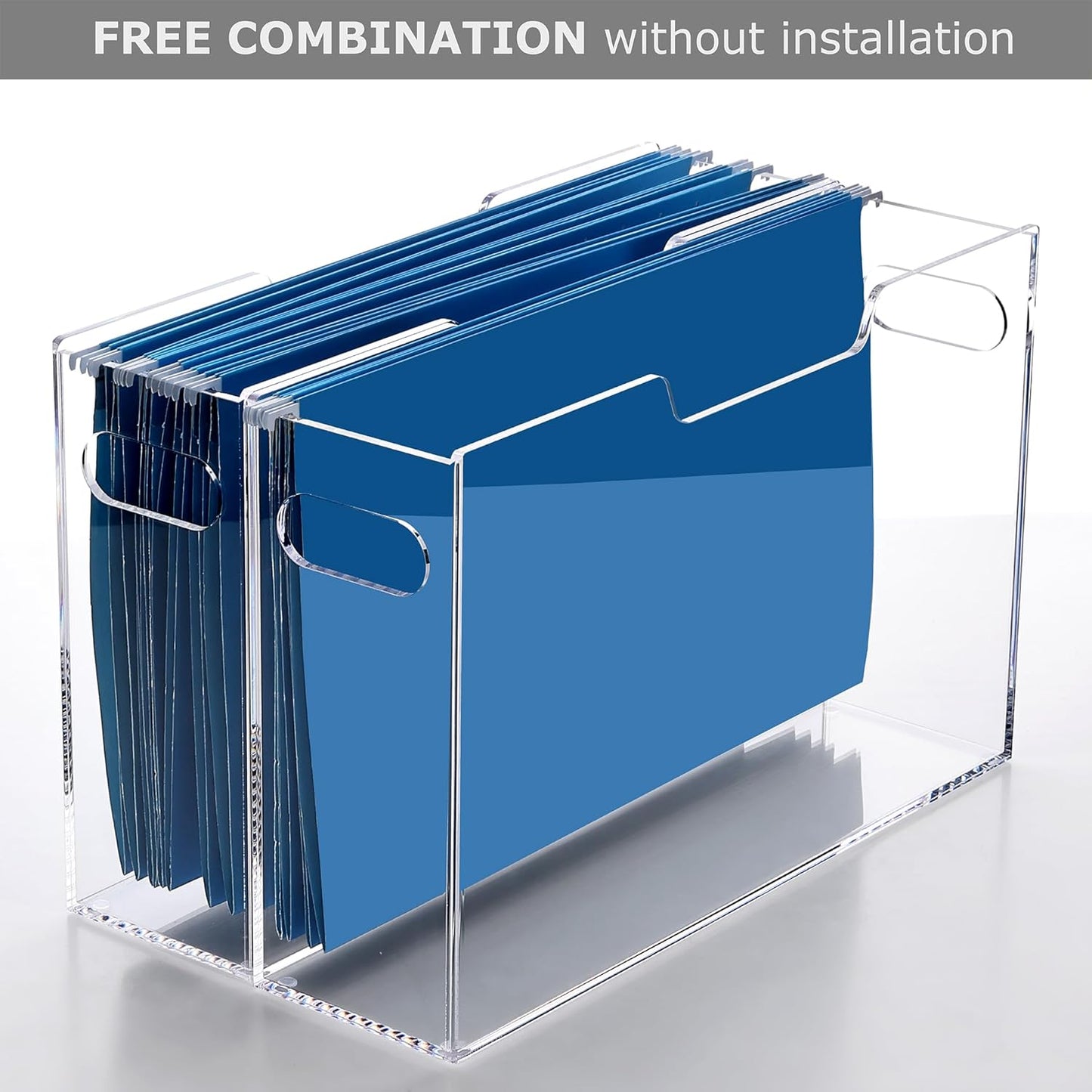 Acrylic File Folder Organizer, Clear Hanging File Organizer Box for Letter Size, Desktop File Holder with Handles, Slim Filing Storage Box for Desk Office Home Work -1 Pack