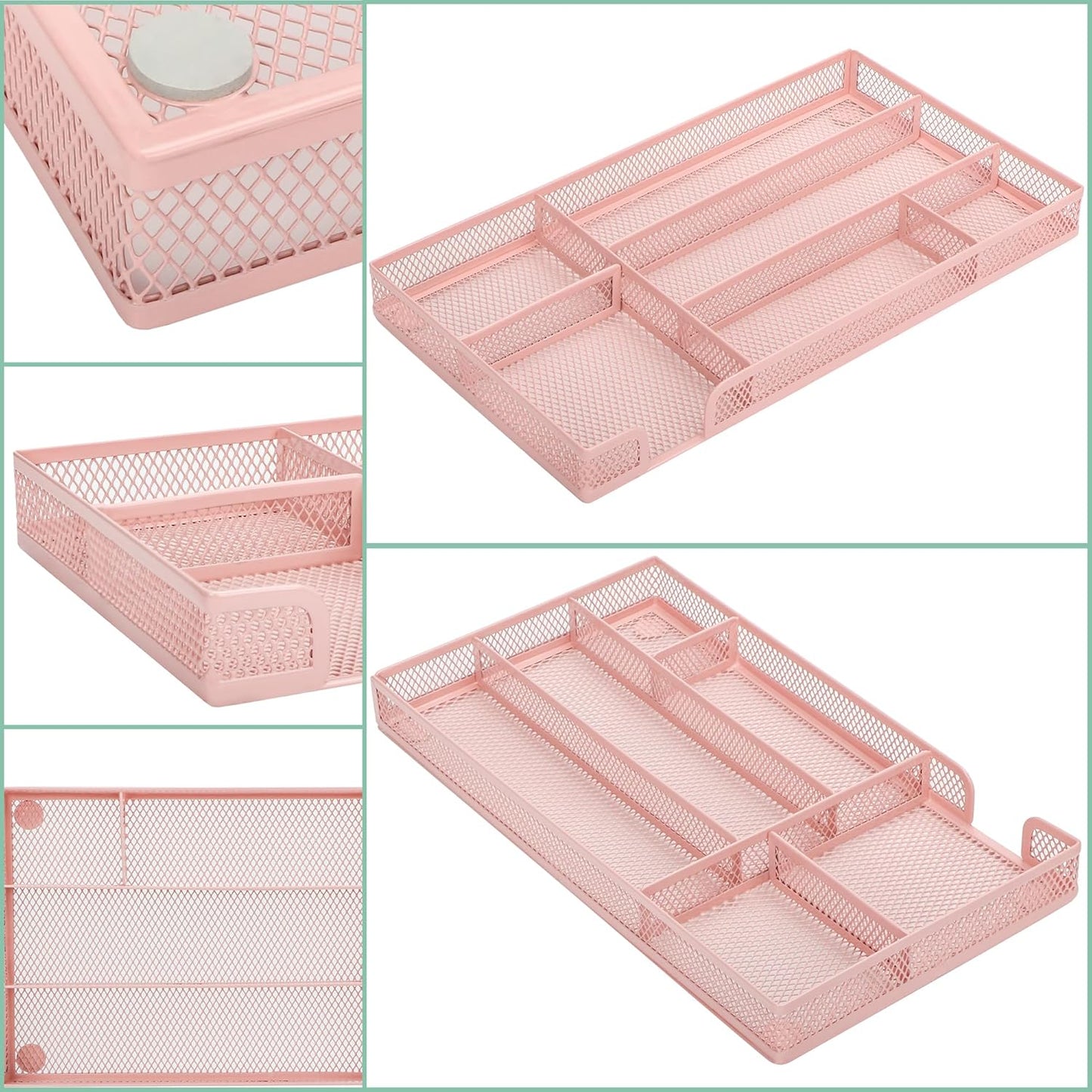 Annova Desk Drawer Organizer Tray for Office Organization - Metal Mesh - Storage Tray with Dividers for Pens, Desktop Accessories, Bathroom, Kitchen, Makeup and Office Supplies (Small, Gold)