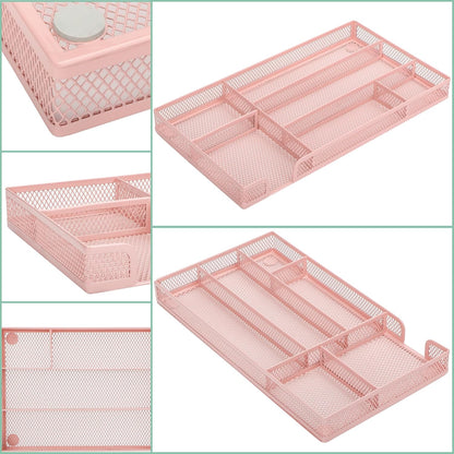 Annova Desk Drawer Organizer Tray for Office Organization - Metal Mesh - Storage Tray with Dividers for Pens, Desktop Accessories, Bathroom, Kitchen, Makeup and Office Supplies (Small, Gold)