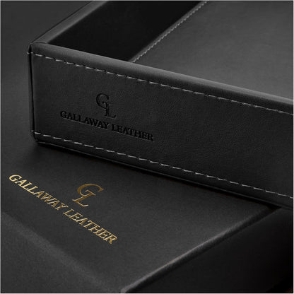 GALLAWAY Leather Valet Tray for Men - Nightstand Organizer EDC Tray for Wallet and Keys - Bedside Dresser Catch All Dump Key Bowl for Entryway Table, Dark Brown