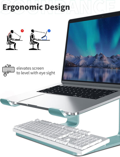 SOUNDANCE Laptop Stand, Aluminum Computer Riser, Ergonomic Laptops Elevator for Desk, Metal Holder Compatible with 10 to 15.6 Inches Notebook Computer, Silver