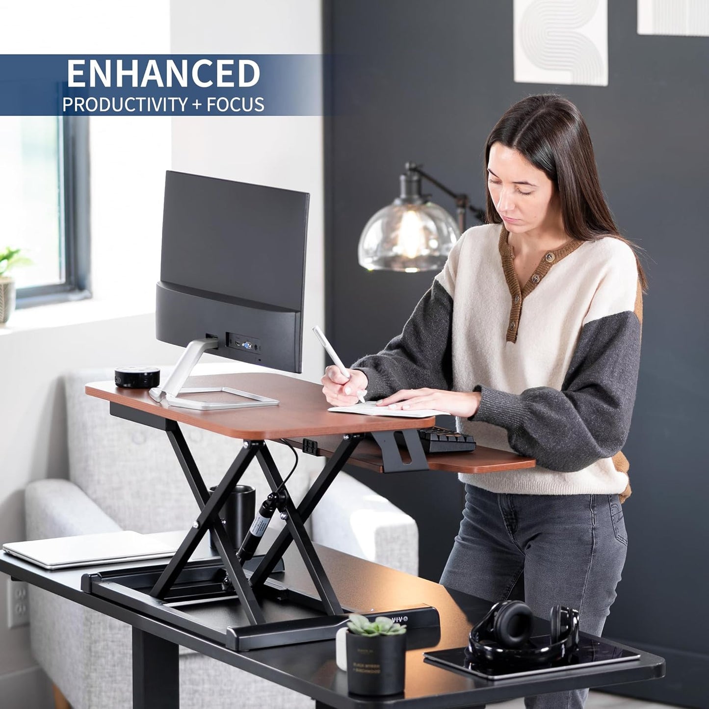 VIVO 26 inch Desk Converter, K Series, Height Adjustable Sit to Stand Riser, Dual Monitor and Laptop Workstation with Keyboard Tray, Black, DESK-V026KB