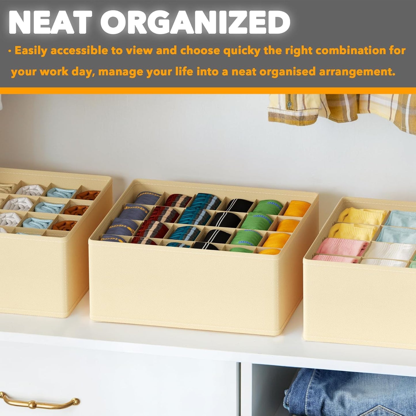 SpaceAid Drawer Organizer for Clothes, 18 Pack Dresser Drawer Organizer Bins, Closet Organizers and Storage Dividers for Clothing, Underwears, Socks (Beige)