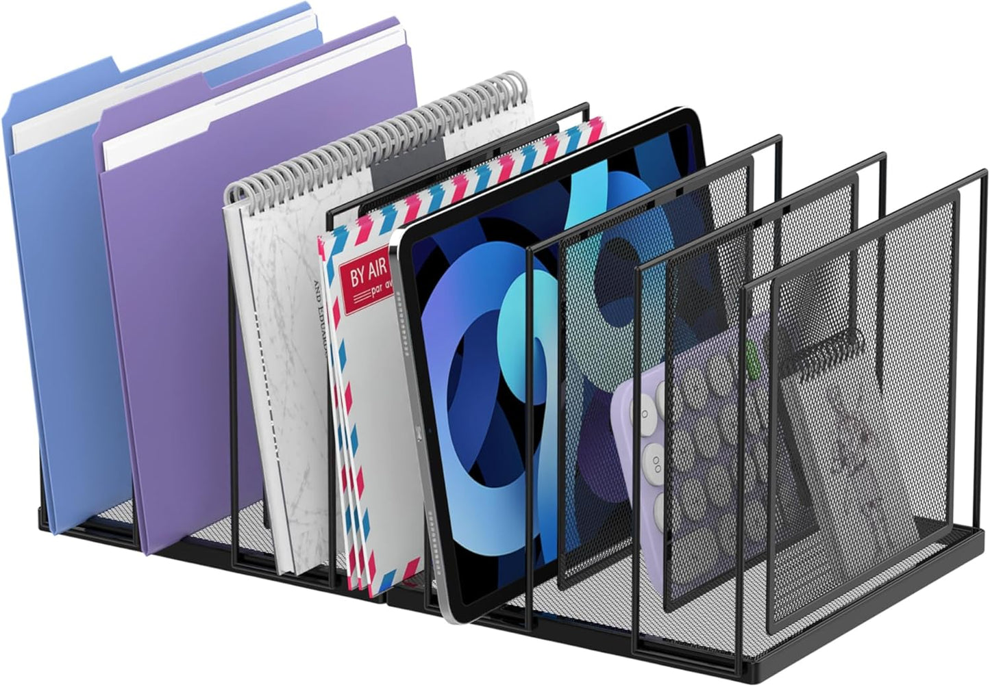 File Organizer for Desk, 5-Section Vertical File Sorter, Paper Holder Organizer Standing Metal File Folder for Office Home Classroom, Black