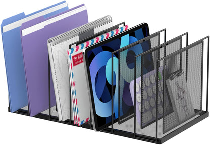File Organizer for Desk, 5-Section Vertical File Sorter, Paper Holder Organizer Standing Metal File Folder for Office Home Classroom, Black