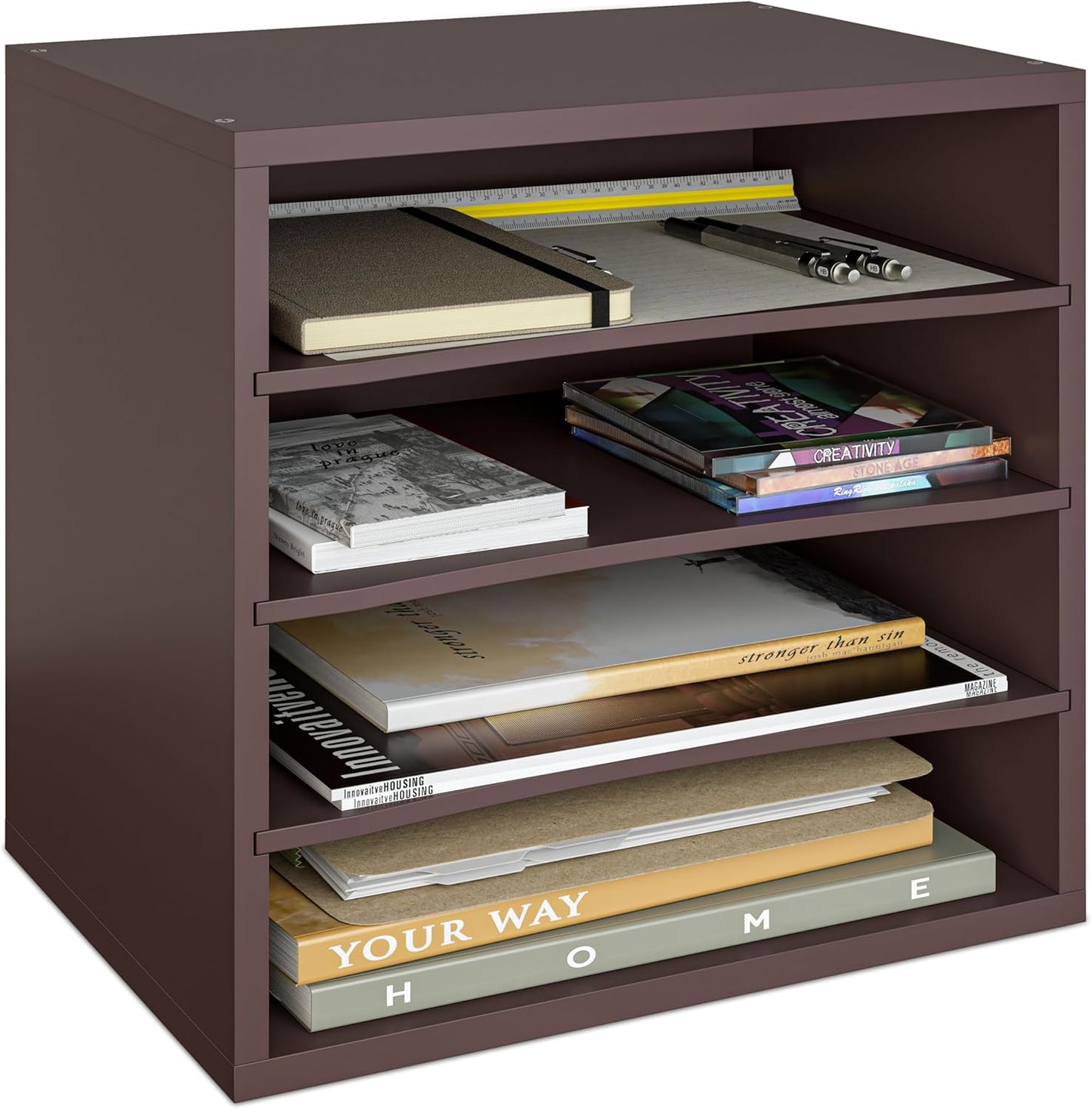 Ballucci 4-Tier Paper Organizer for Desk, Stackable Organizer Tray, Desk Storage Shelves, Stacking Letter Paper Tray Sorter for Classroom, Office, White