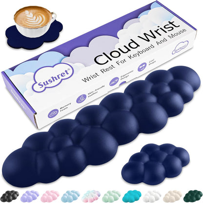 Sushret Cloud Wrist Rest Keyboard, Cloud Keyboard Wrist Pad Set with PU Leather Memory Foam, Cute Arm Rest for Palm Support, PC/Gaming Desk Accessories/Office Setup/Computer Hand Cushion - White