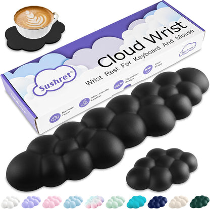 Sushret Cloud Wrist Rest Keyboard, Cloud Keyboard Wrist Pad Set with PU Leather Memory Foam, Cute Arm Rest for Palm Support, PC/Gaming Desk Accessories/Office Setup/Computer Hand Cushion - White