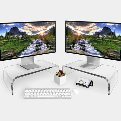 AMT Acrylic Laptop Monitor Stand & Computer Riser with Cat Keyboard Protector, Space-Saving Design, Extra Storage, Clear Shelf - Ideal for Monitors, Laptops, Printers, Desktop Decor