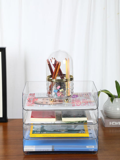 3 Tiers Stackable A4 Paper Trays, Office Desk File Holder, Tidy File Document Letter Book Paper Organizer (3 Tiers,Clear)