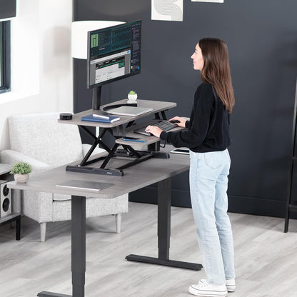 VIVO 26 inch Desk Converter, K Series, Height Adjustable Sit to Stand Riser, Dual Monitor and Laptop Workstation with Keyboard Tray, Black, DESK-V026KB