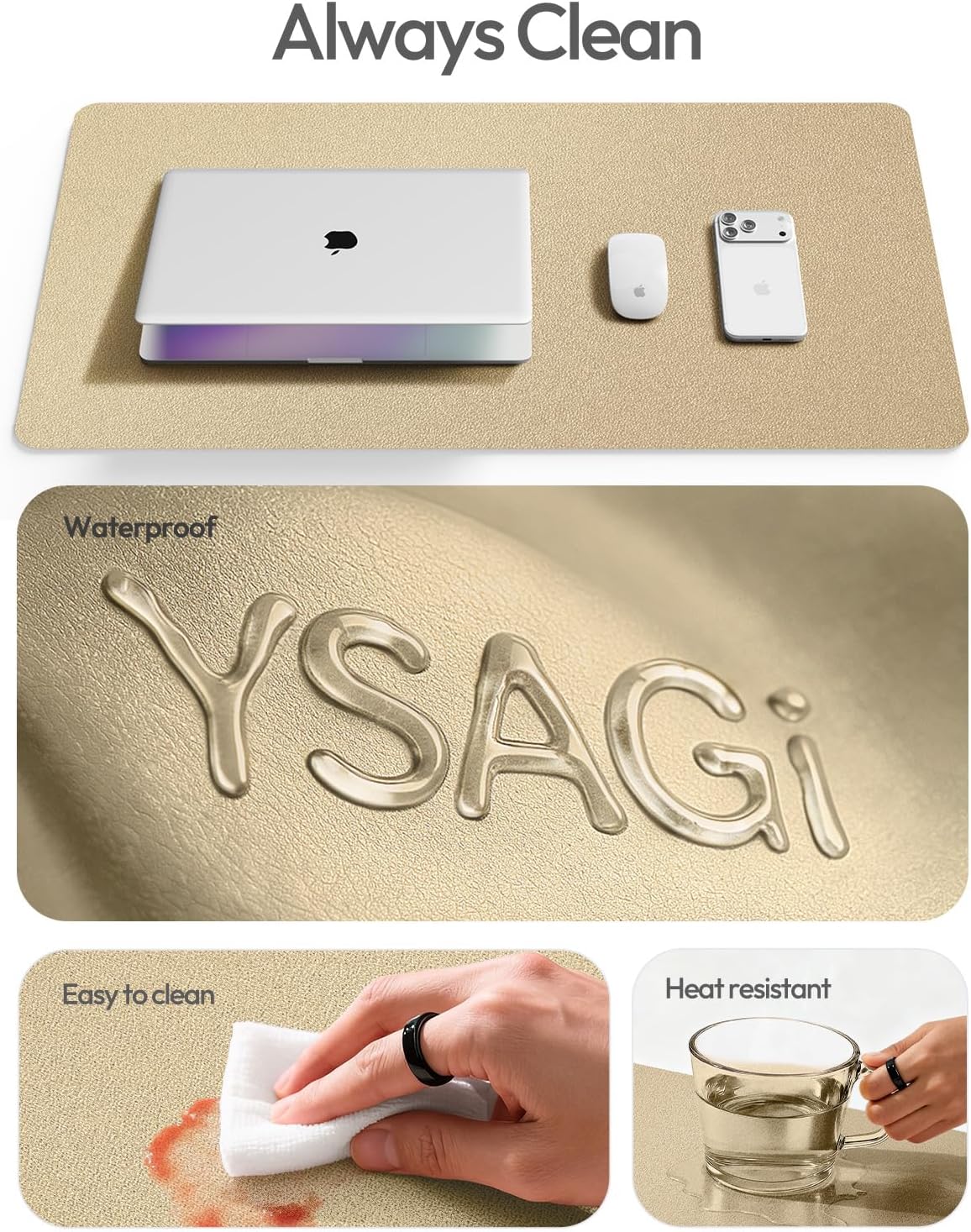 YSAGi Leather Desk Protector, Office Mat, Large Mouse Mat, Non-Slip PU Leather Blotter, Laptop Pad, Waterproof Writing Pad for Office and Home (Light Pink, 23.6" x 13.8") - Colors B