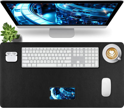 Bloss Leather Desk Pad and Keyboard Wrist Rest, Large Mouse Pad + Keyboard Pad+Mouse Wrist Support, Non-Slip Desk Mat Protector for Office, Home(31.5×15.7 Inches,Beige)