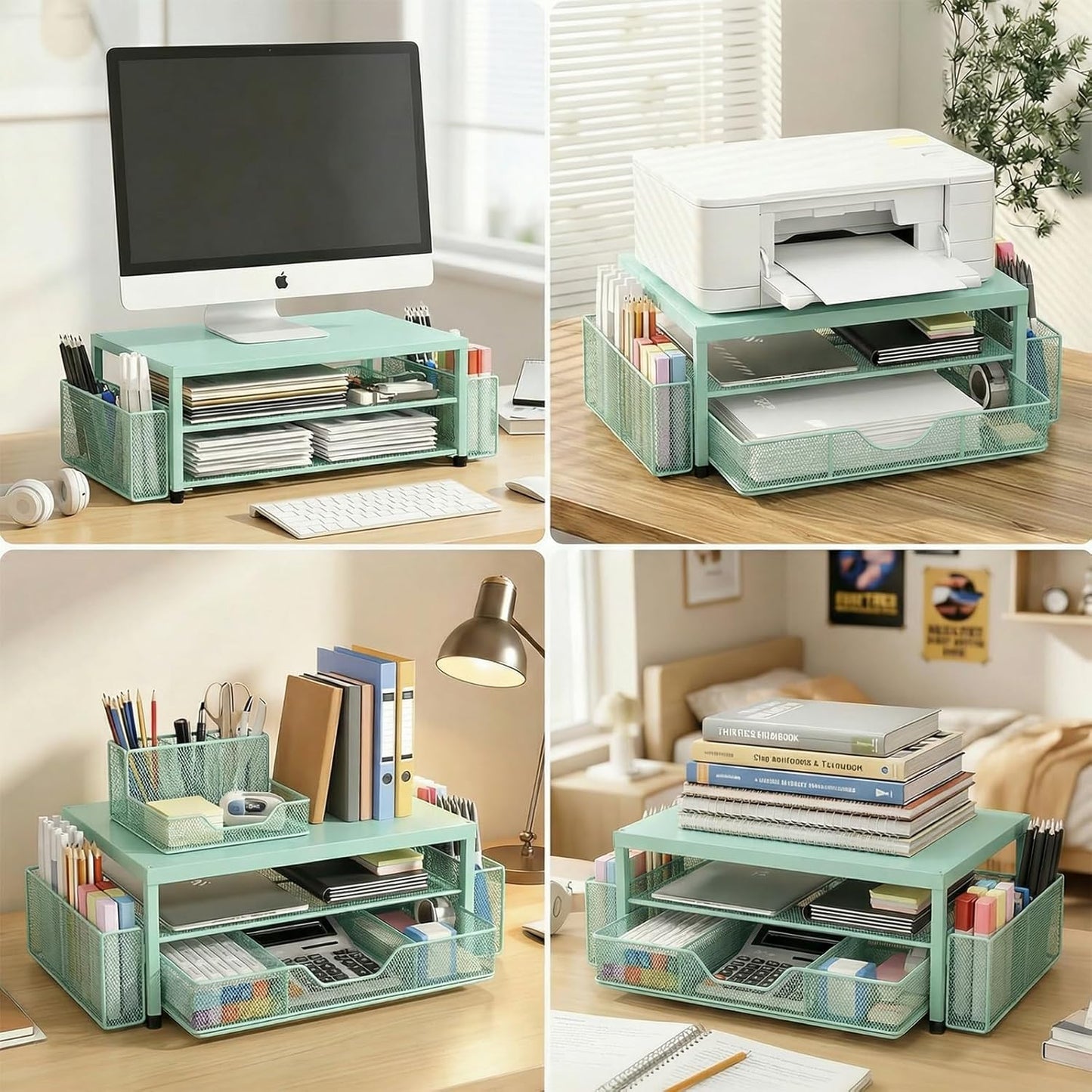 LEKETREE 2 Tier Monitor Stand, Computer Monitor Riser, Office Desk Accessories, Desk Organizer Desk Shelf Printer Stand, Green