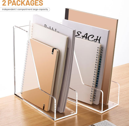 YUXUN Acrylic Magazine Holder,Clear Desk Organizer File Sorter for Notebook,Paper,Envelope,Magazine, Book Storage-Office/Home/Classroom Organization(4 Compartments,B5)