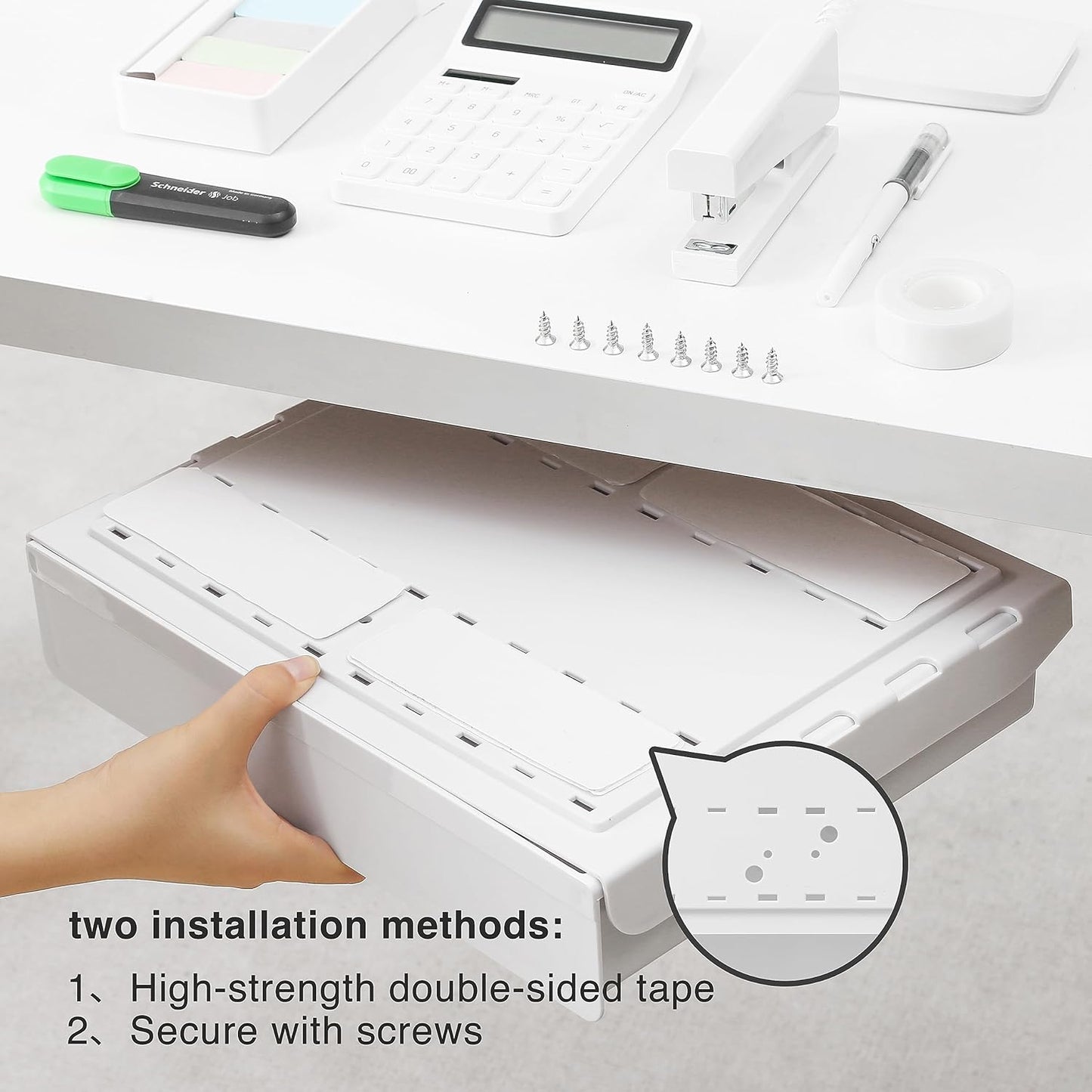Under Desk Drawer - Super Large Under Table Hidden Drawer Desk Accessories & Workspace Organizers Desktop Storage Pencil Slide Out Organizer with Screw Adhesive Tape Shelf Tray at Office