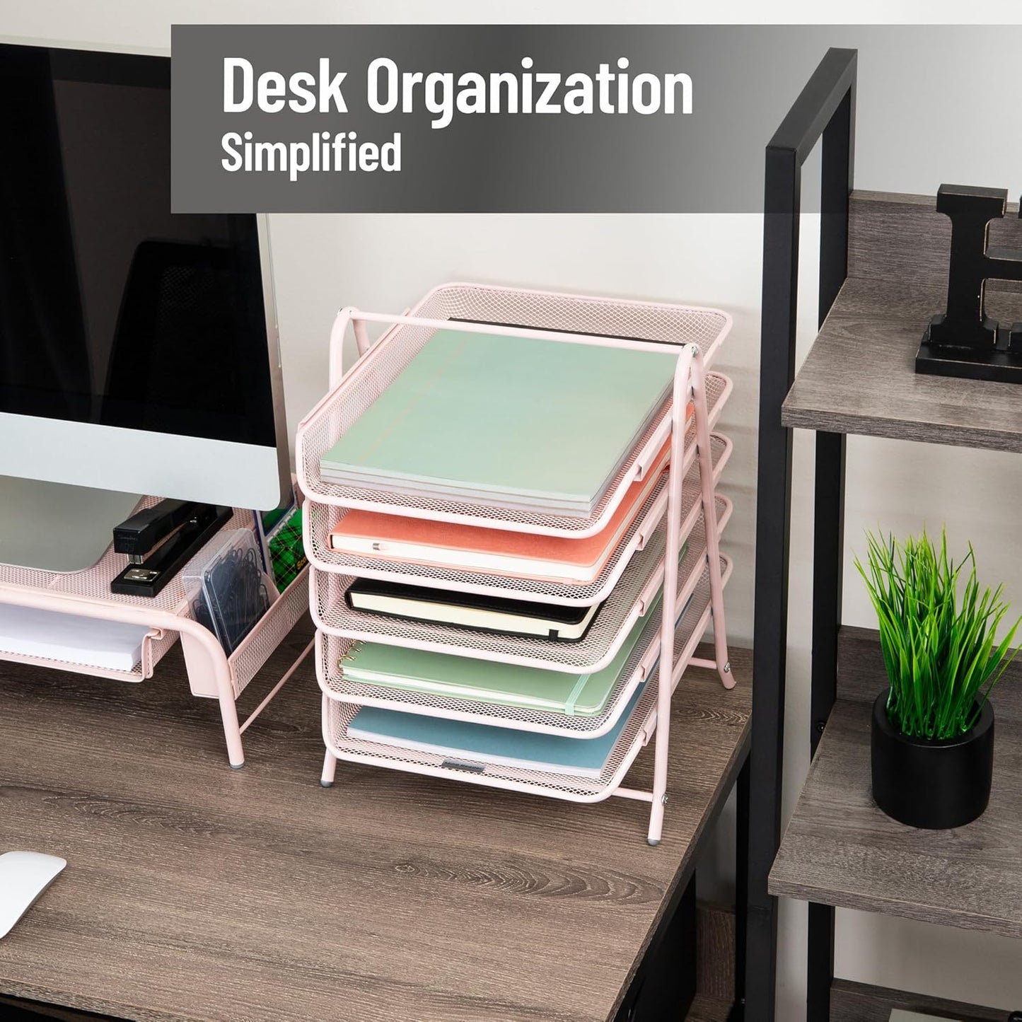 Mind Reader 5-Tier Paper Tray Organizer, Vertical Desktop File Storage Rack, Office, Metal Mesh, Black