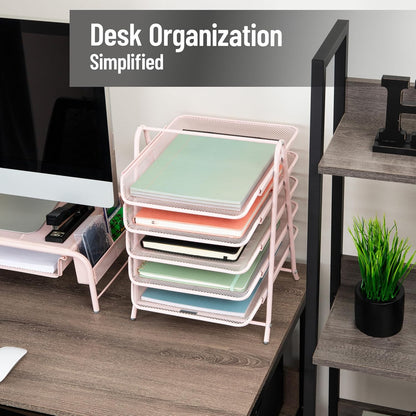 Mind Reader 5-Tier Paper Tray Organizer, Vertical Desktop File Storage Rack, Office, Metal Mesh, Black
