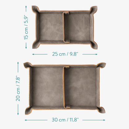 Navaris Faux Leather Tray Set - 2 Valet Organizer Trays for Bedside Table Desk with Dividers- Store Keys, Change, Wallet, Phone, Glasses - Gray