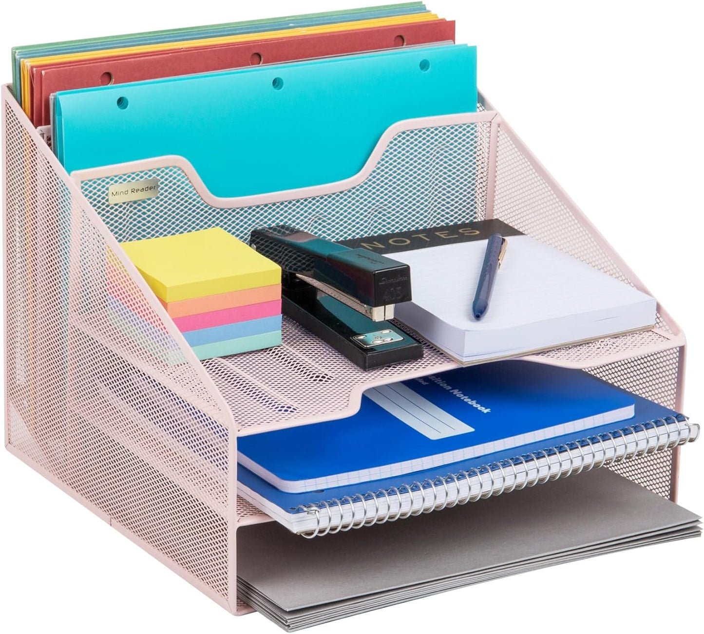 Mind Reader Metal Mesh Desktop File Organizer, 3-Tier Paper Tray with 5 Compartments, Office Mail Sorter, White