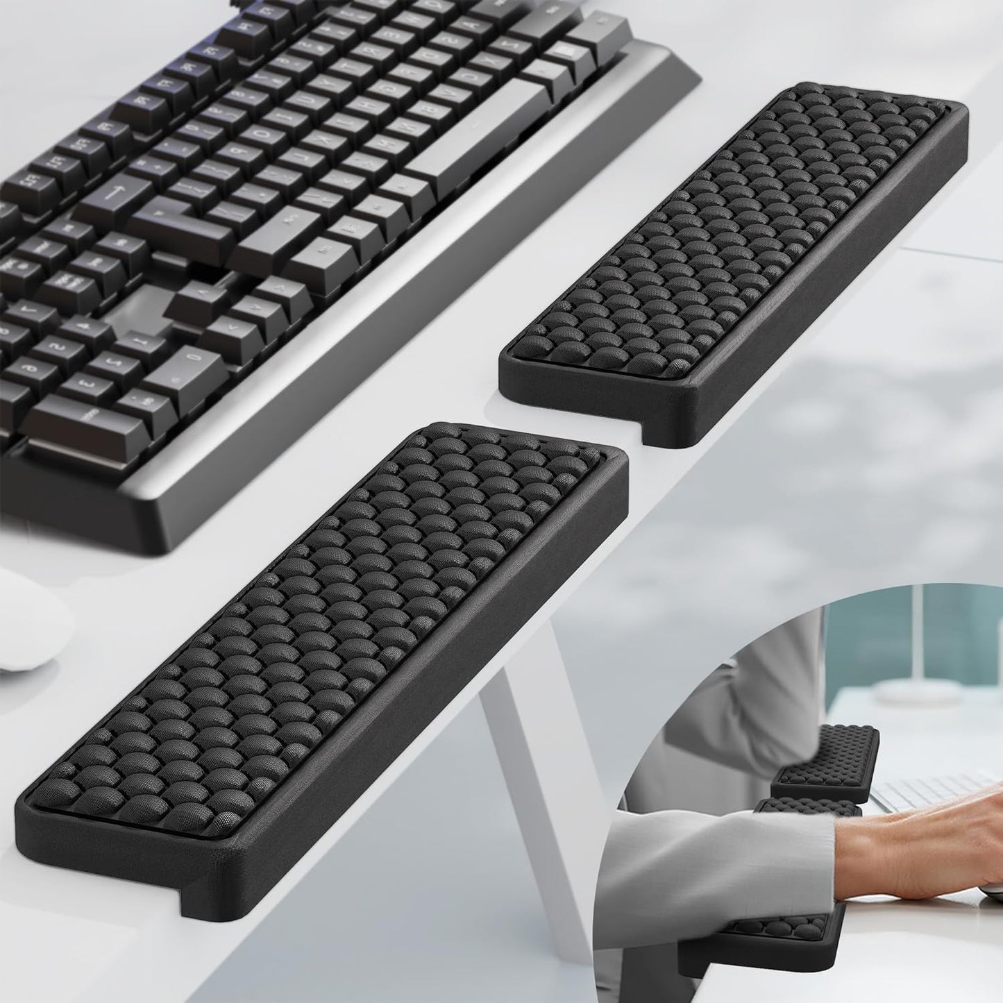 MEKASS L-Shaped Desk Elbow Pad for Desk, Memory Foam Elbow Support Padding with Non-Slip, 2-Piece Ergonomic Desk Edge Cushion, Wrist Comfort Support for Office Home (Diamond Black)