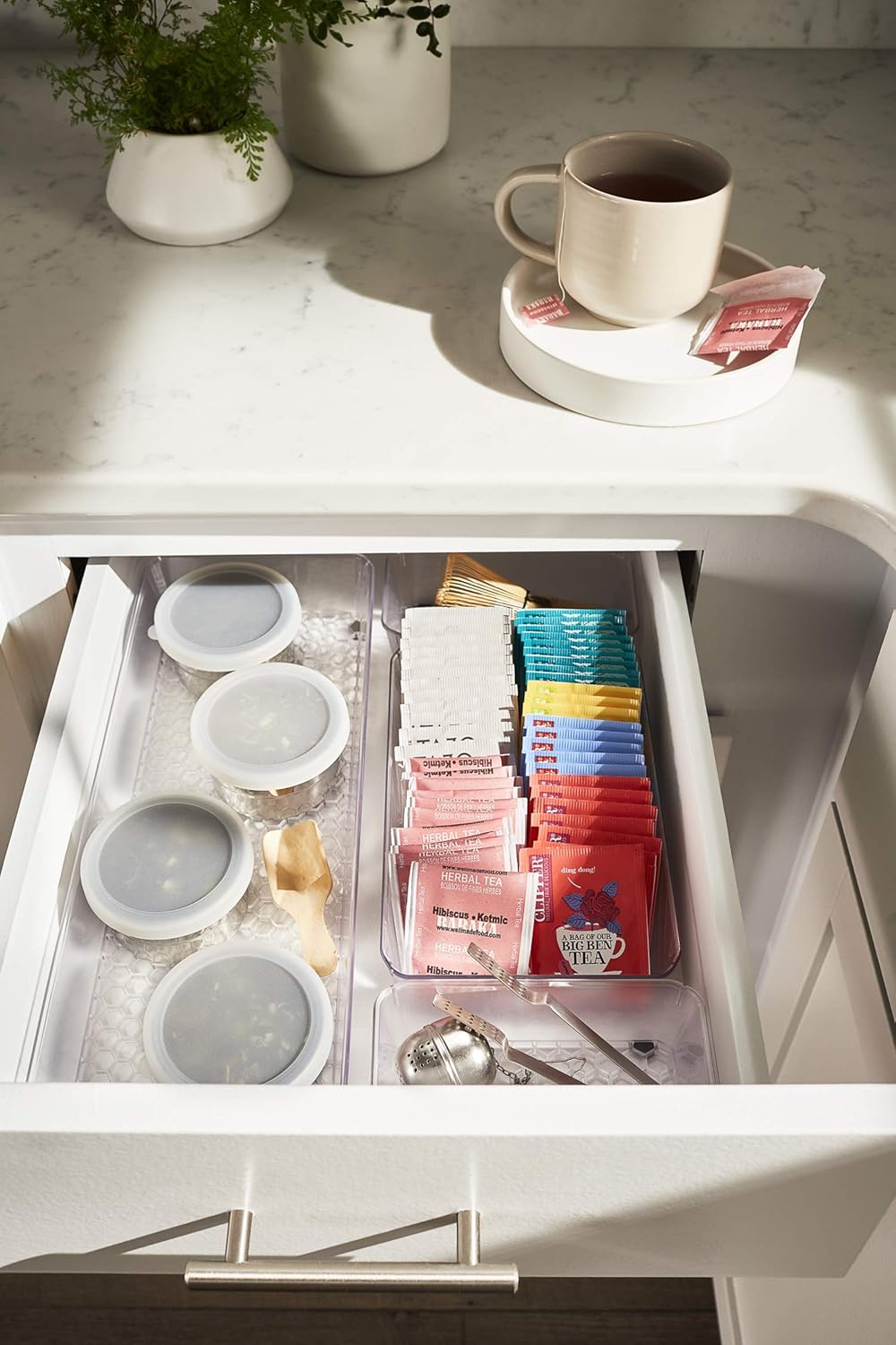 Spectrum Hexa 6 x 12 Drawer Organizer for Kitchen Utensils with Innovative Honeycomb Base Design, Silverware Tray for Cutlery and Flatware Storage, Bathroom Vanity or Desk Solution, Clear Frost