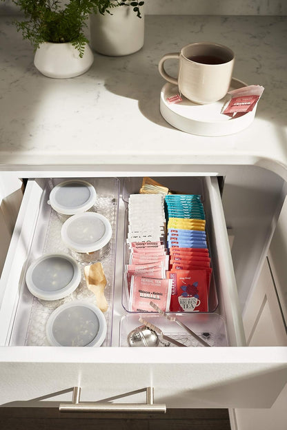 Spectrum Hexa 6 x 12 Drawer Organizer for Kitchen Utensils with Innovative Honeycomb Base Design, Silverware Tray for Cutlery and Flatware Storage, Bathroom Vanity or Desk Solution, Clear Frost
