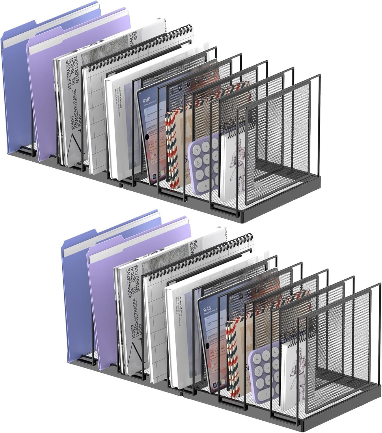 File Organizer for Desk, 5-Section Vertical File Sorter, Paper Holder Organizer Standing Metal File Folder for Office Home Classroom, Black