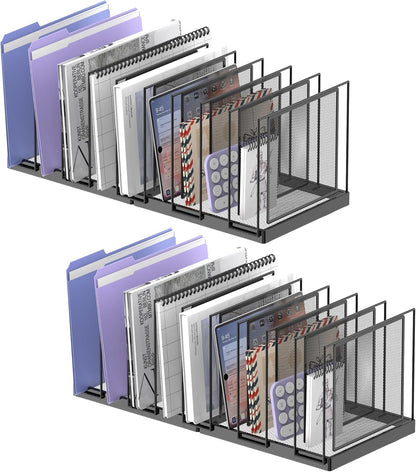 File Organizer for Desk, 5-Section Vertical File Sorter, Paper Holder Organizer Standing Metal File Folder for Office Home Classroom, Black