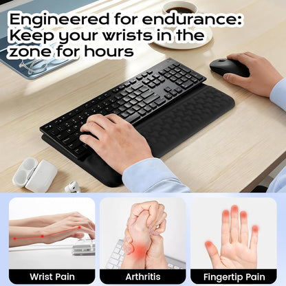 Keyboard Wrist Rest with Ergonomic Height - Computer Keyboard Stand & Soft Cushioned Pad for Wrist Pain Relief - Non-Slip Typing Support for Office, Gaming & Home (Black)