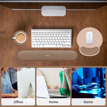 MOSISO Wrist Rest Support for Mouse Pad&Keyboard Set, Circle Curved Ergonomic Mousepad&Coaster Non-Slip Base Home/Office Pain Relief&Easy Typing Pad with Soft Cloth&Silicone Lining, Antique Green
