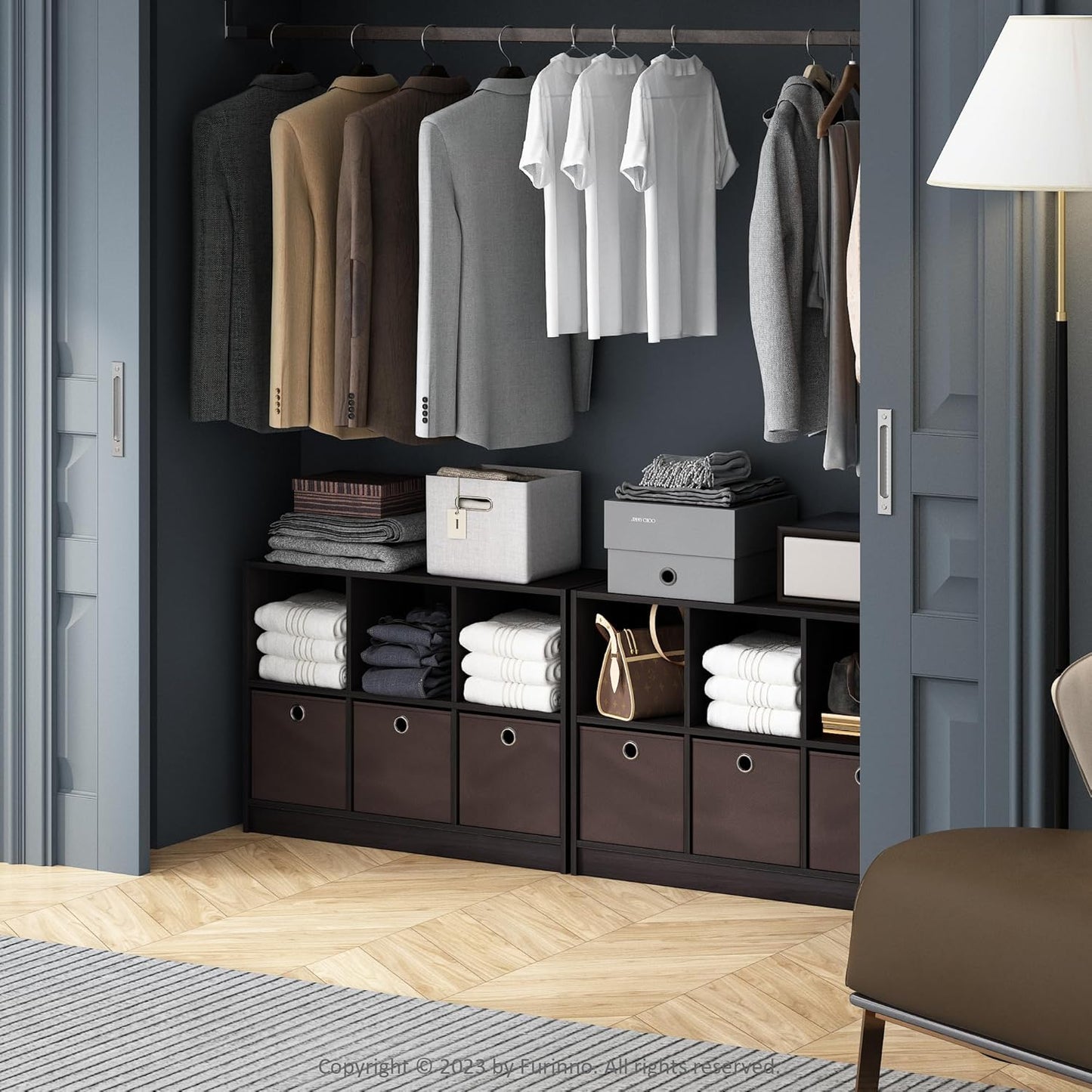 Furinno Cubic Closet Organizers and Storage, 6-Cube Closet Organizer with Bins, Open Shelf Storage, for Wardrobe, Bedroom, Living Room, White