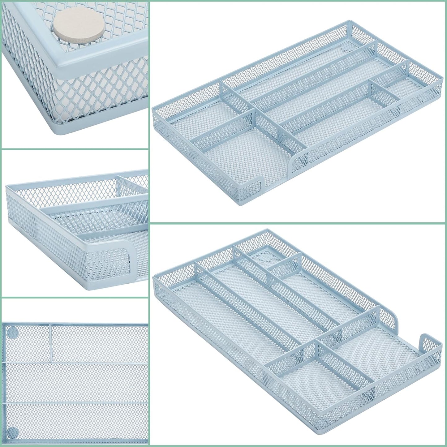 Annova Desk Drawer Organizer Tray for Office Organization - Metal Mesh - Storage Tray with Dividers for Pens, Desktop Accessories, Bathroom, Kitchen, Makeup and Office Supplies (Small, Gold)