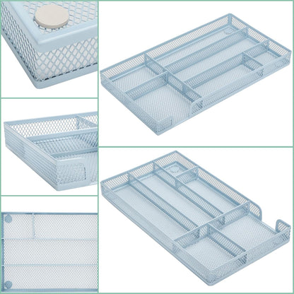Annova Desk Drawer Organizer Tray for Office Organization - Metal Mesh - Storage Tray with Dividers for Pens, Desktop Accessories, Bathroom, Kitchen, Makeup and Office Supplies (Small, Gold)